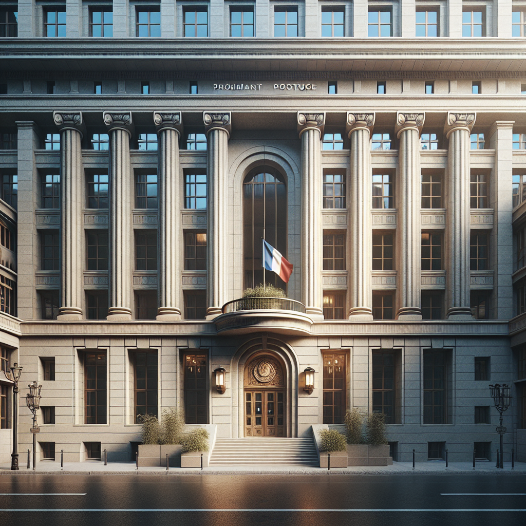 Façade d'un bâtiment gouvernemental avec drapeau français
