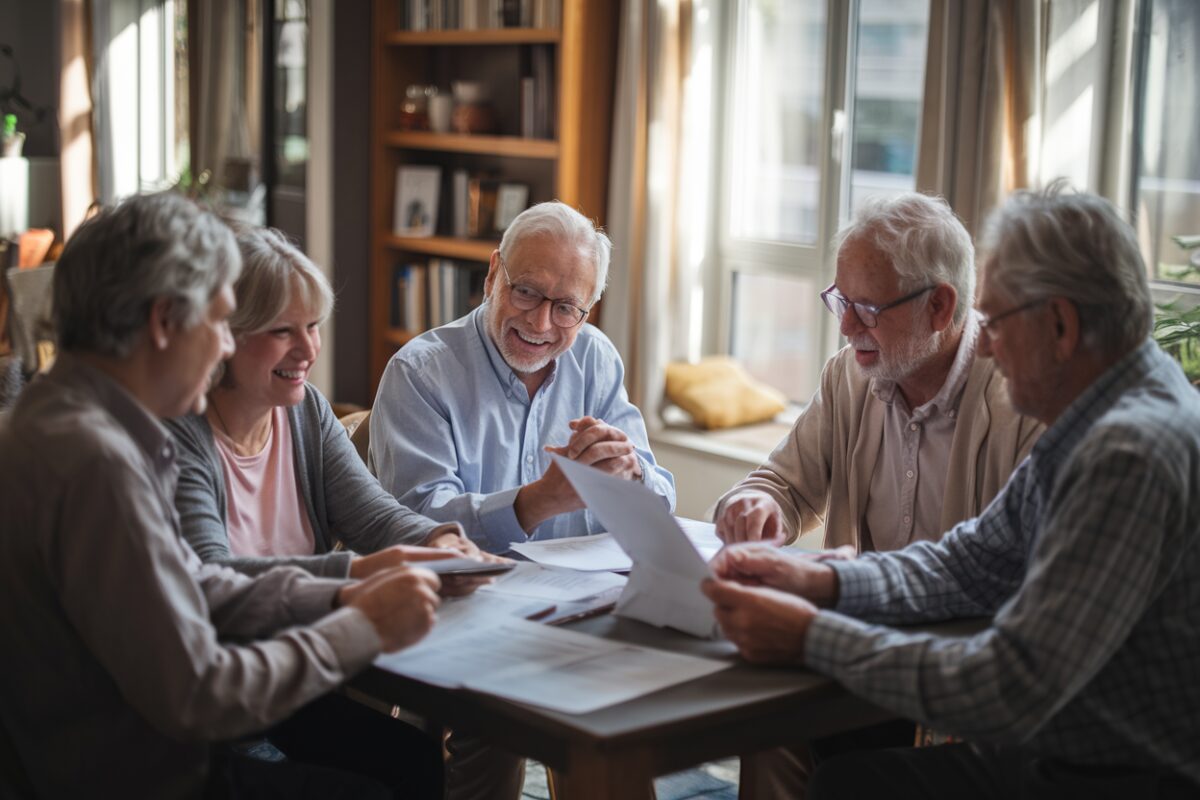 Des millions de pensions de retraite plafonnées en 2026 : un plafond qui fait débat Des retraités discutant de leurs plans de retraite autour d'une table.