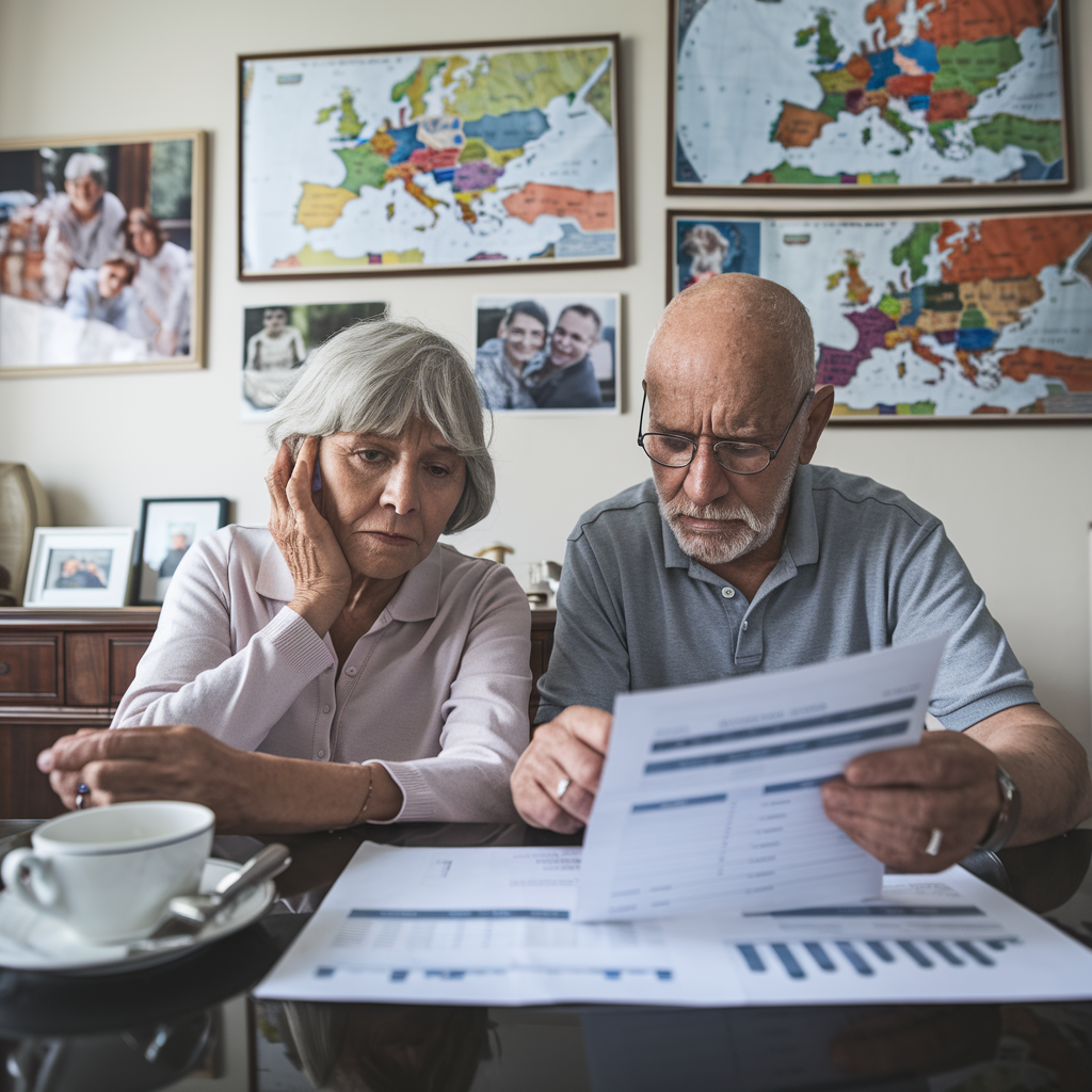 Couple âgé examinant leur relevé de pension.