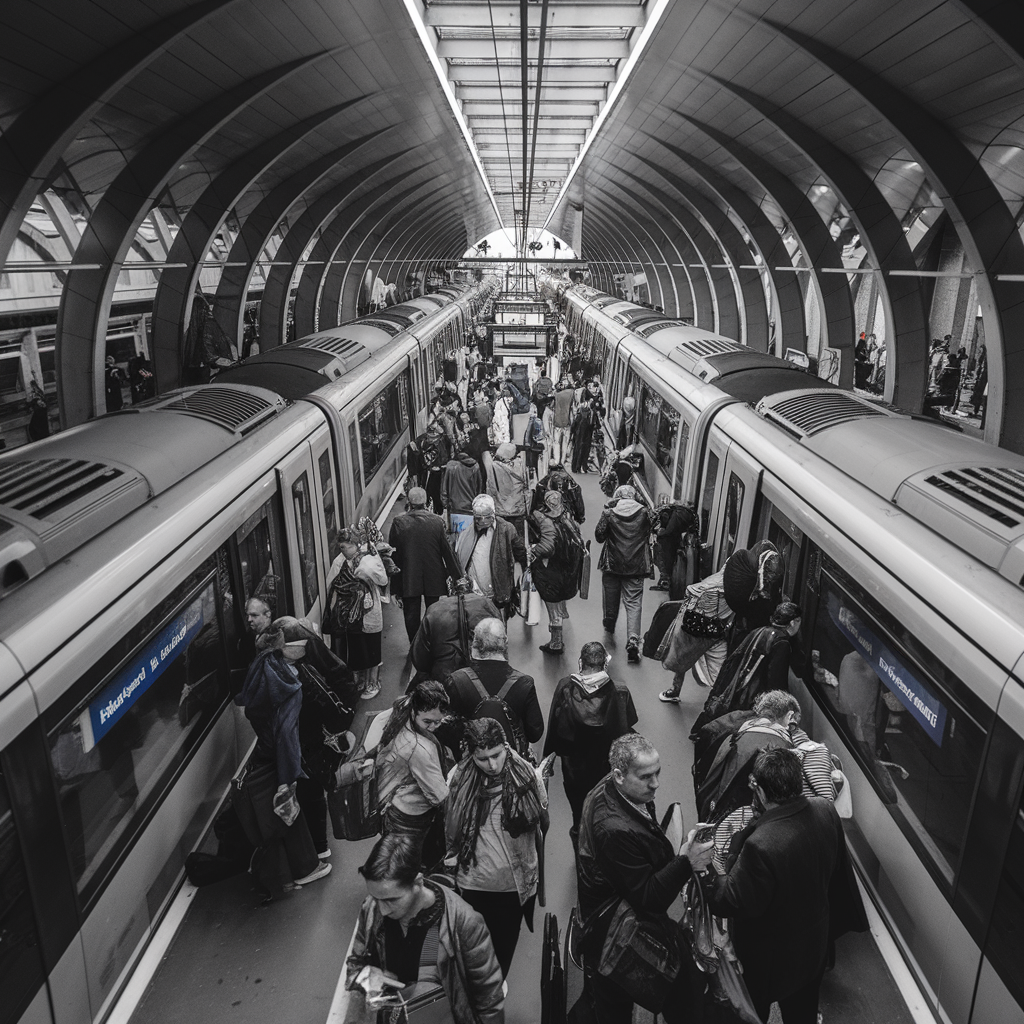 Gare Transilien parisienne animée