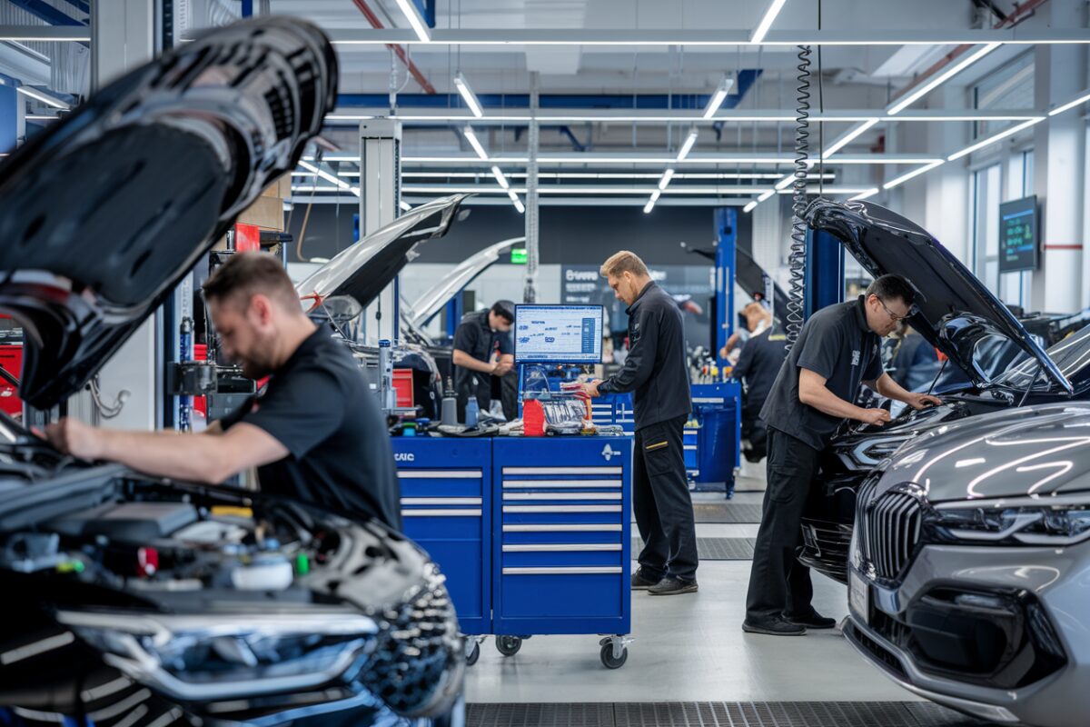 Vroomiz, le réseau automobile des indépendants : un modèle hybride qui bouscule le marché Scène dynamique d'un garage automobile animé