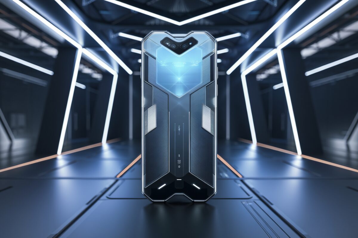 Concept de smartphone futuriste Concept de smartphone Starlink futuriste avec écran holographique