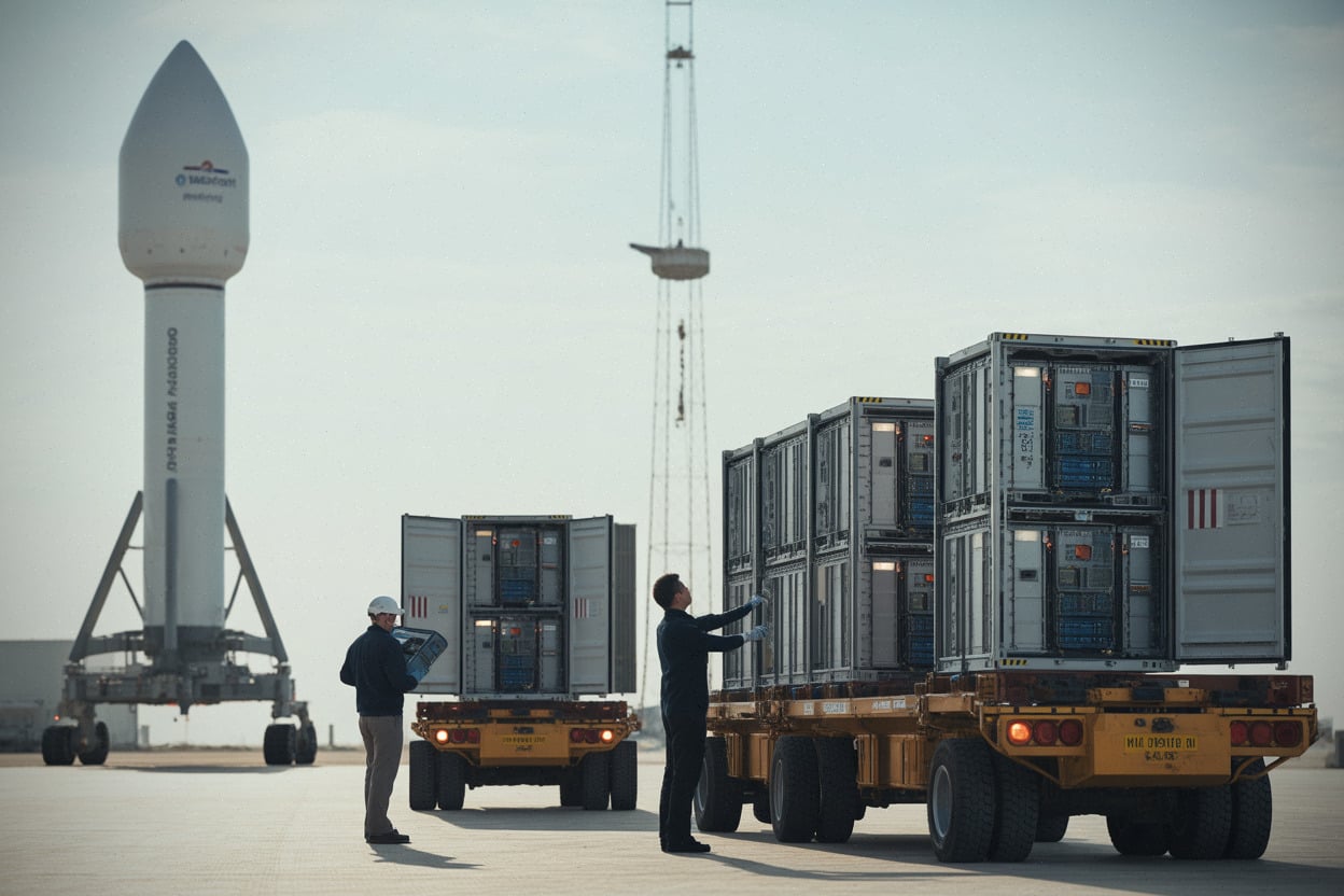 Transport de matériel serveur vers une plateforme de lancement orbitale