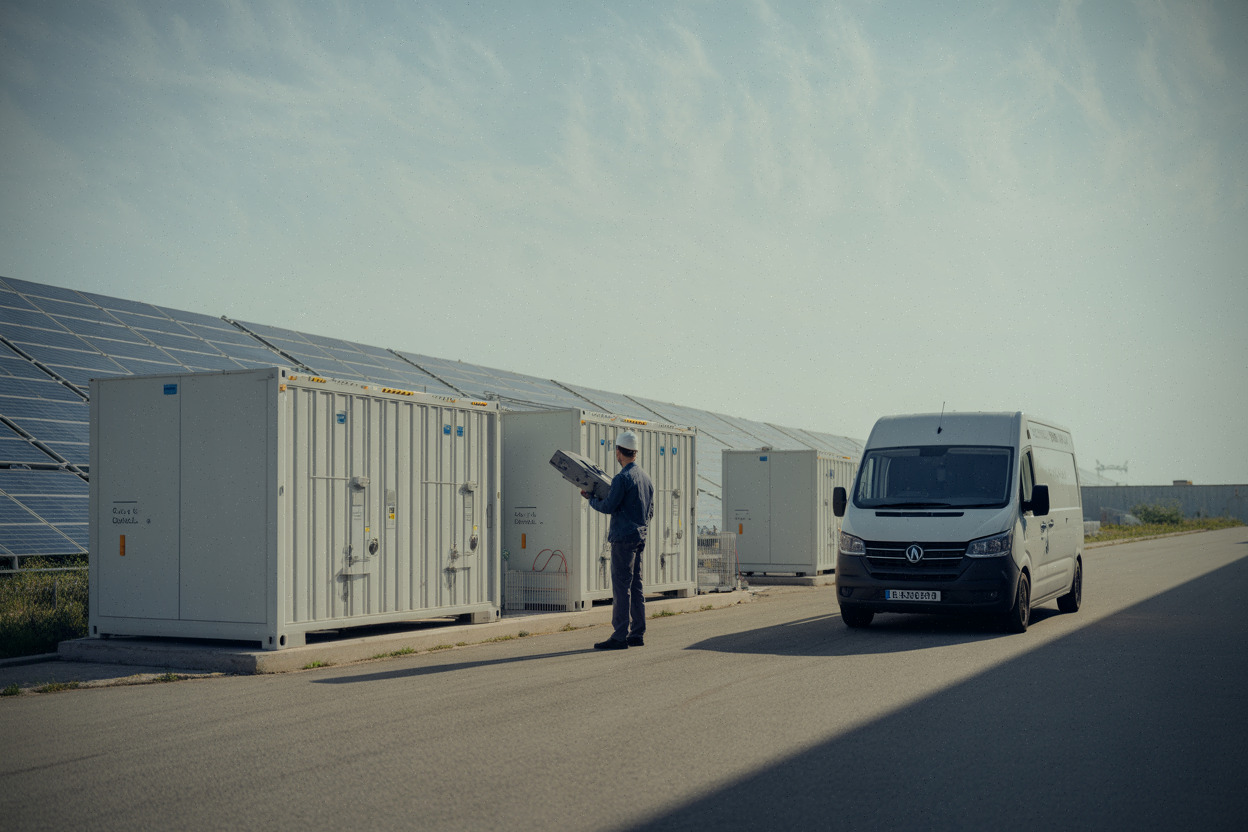 Batteries de stockage près de panneaux solaires en Europe