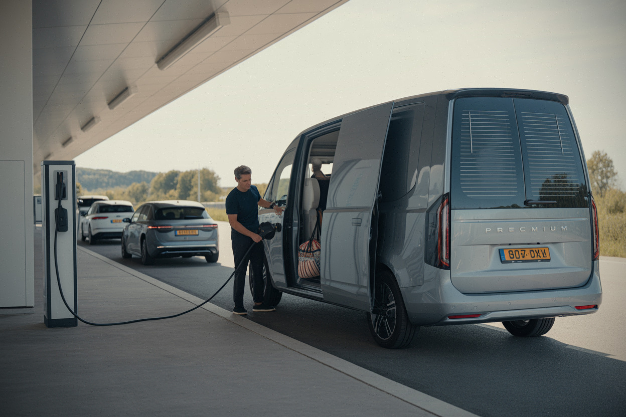 Recharge rapide du Mercedes VLE sur aire d’autoroute moderne