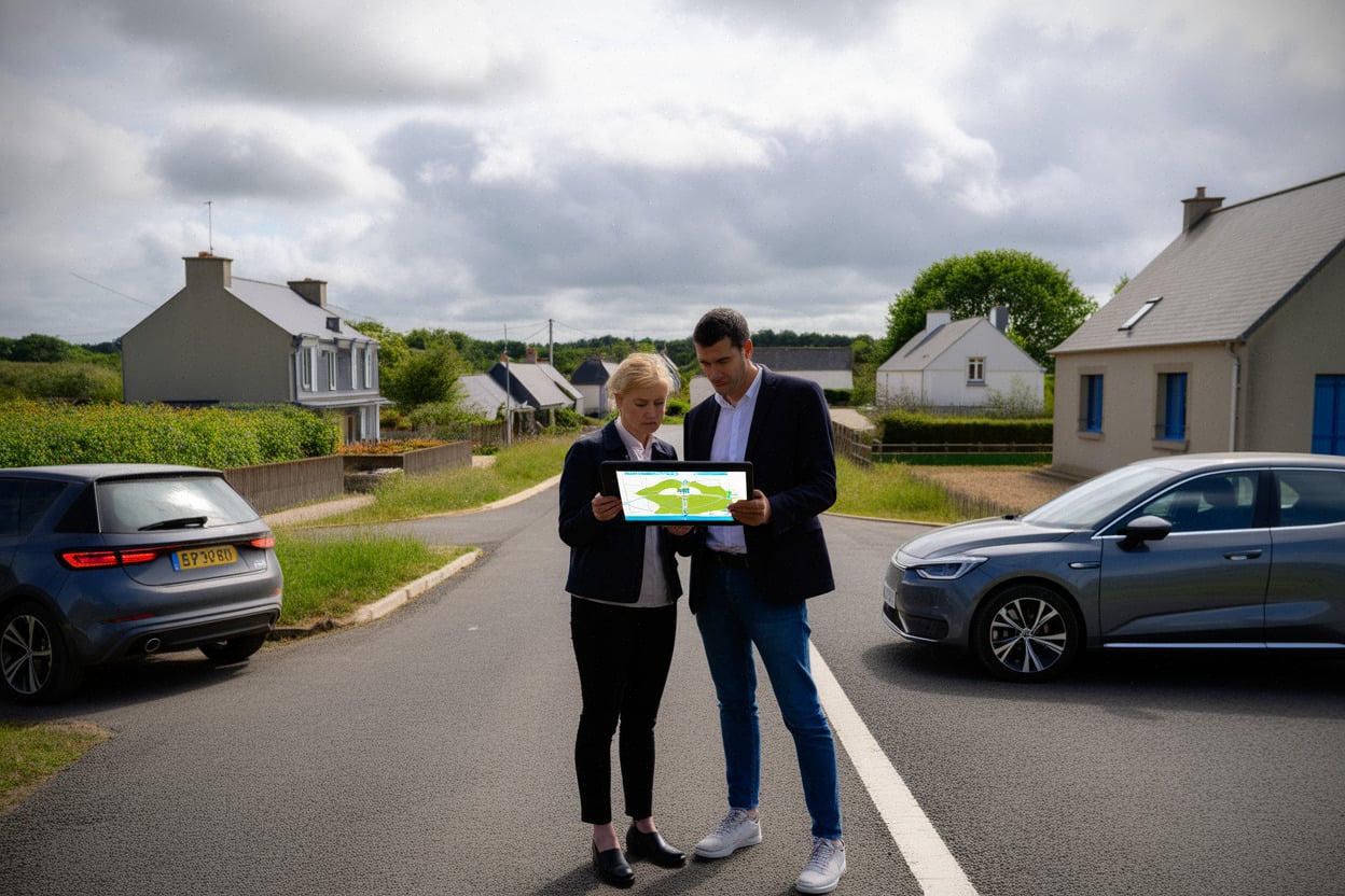 Habitants consultant le nouveau périmètre solaire autour de Cléguérec