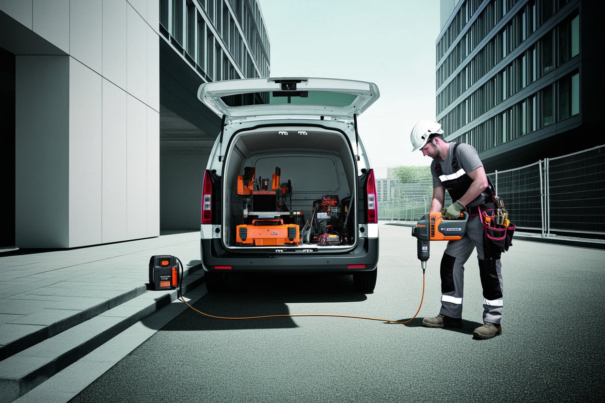 Prise 3 500 W alimentant des outils sur chantier mobile