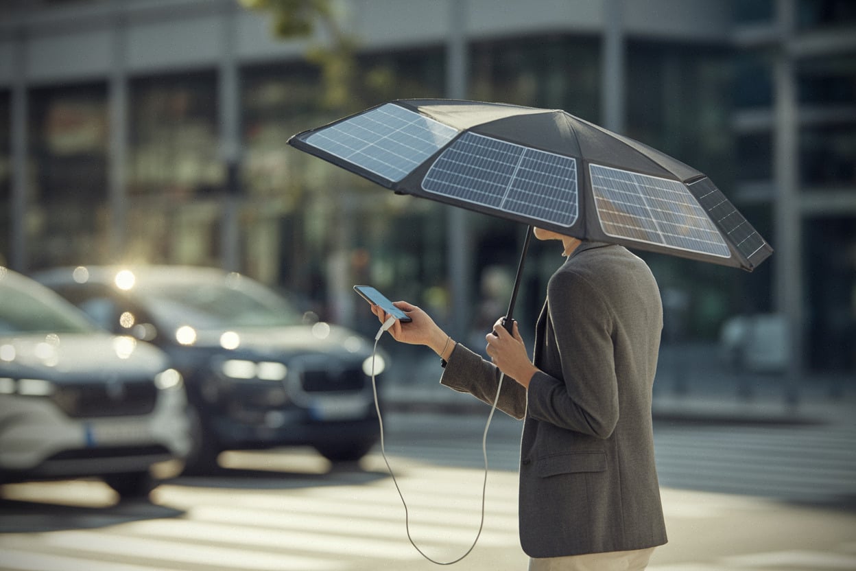 5018158d96ae00ae Parapluie solaire portable, ombre en plein déplacement, recharge propre pour smartphone, ce concept surprend dehors